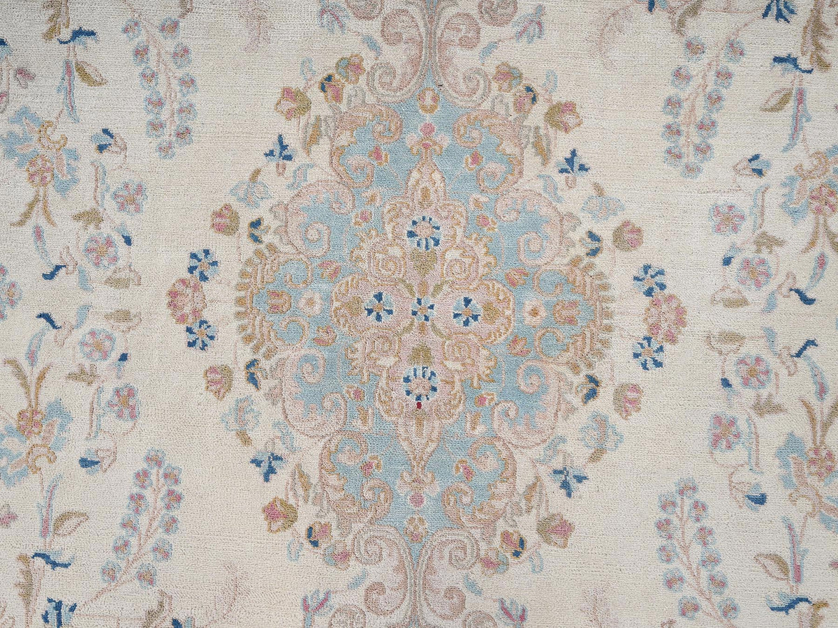Kerman Vintage hand-knotted wool rug in Ivory & Light Blue, 11'10" x 14'2" — SKU O02068 (view 9)