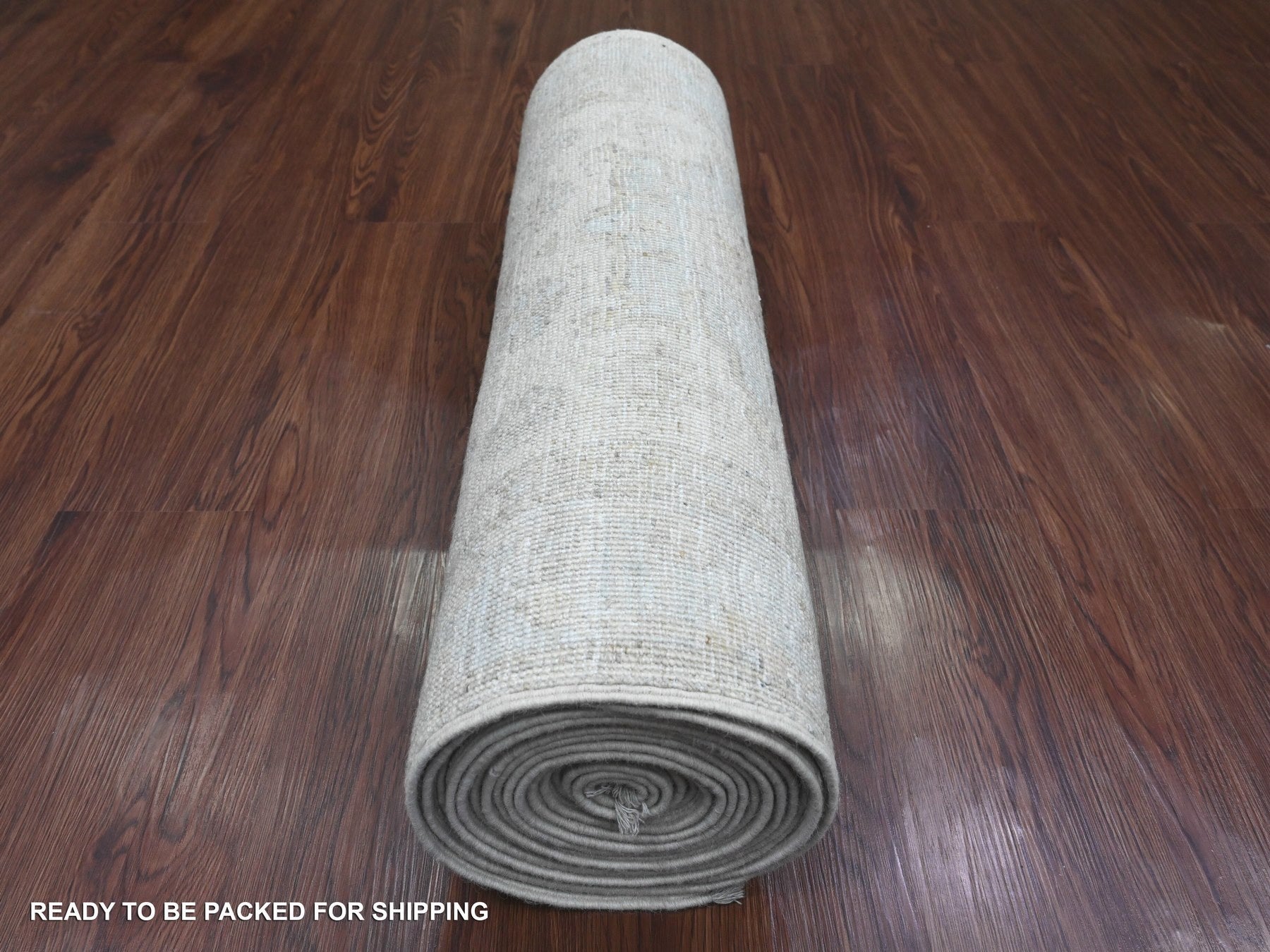 Peshawar Oushak hand-knotted wool runner in Ivory & Light Blue, 2'7" x 18'9" — SKU O020690 (view 4)