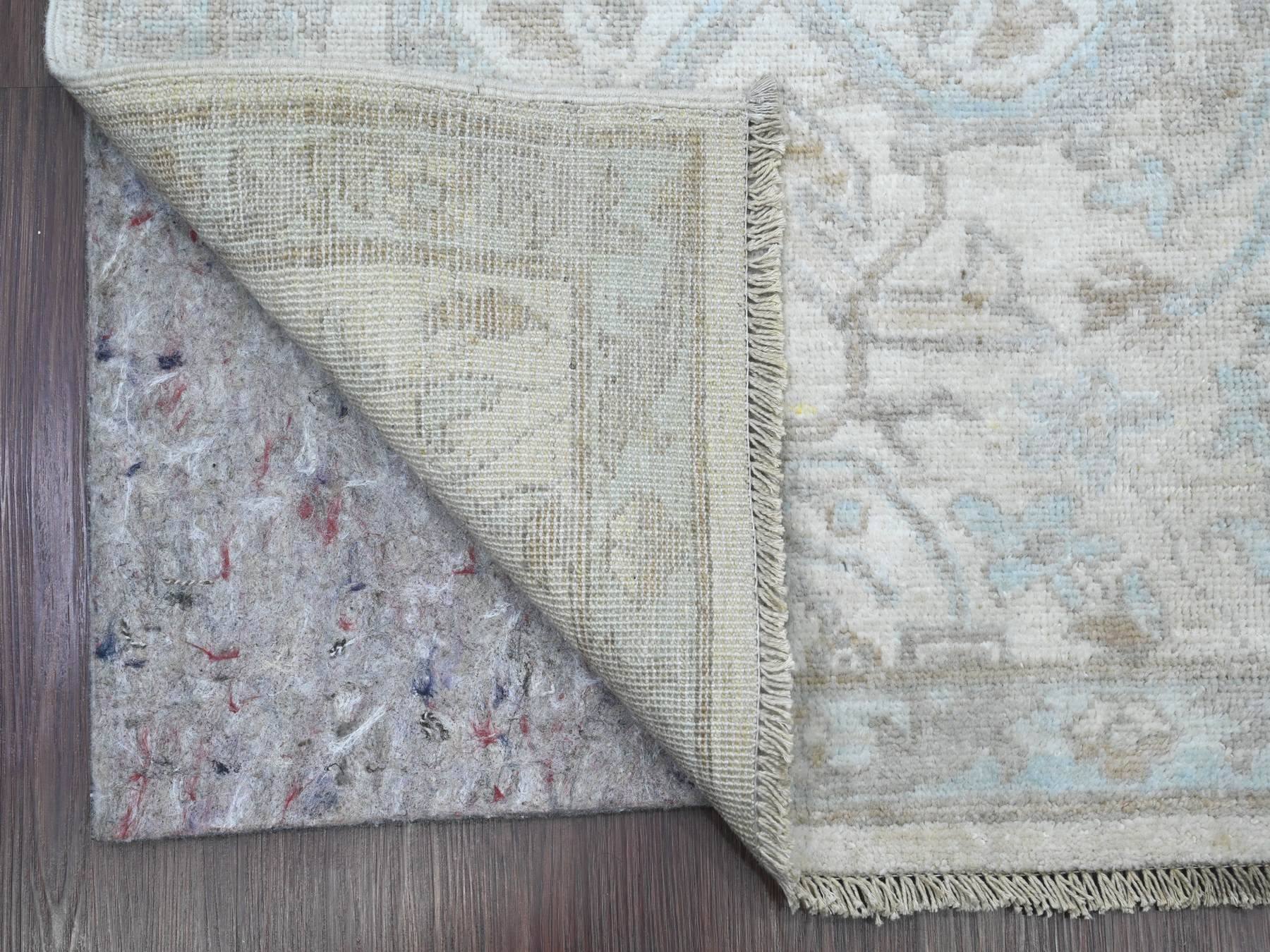 Peshawar Oushak hand-knotted wool runner in Ivory & Light Blue, 2'8" x 16'3" — SKU O020693 (view 2)