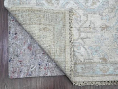 Peshawar Oushak hand-knotted wool runner in Ivory & Light Blue, 2'8" x 16'3" — SKU O020693 (view 2)