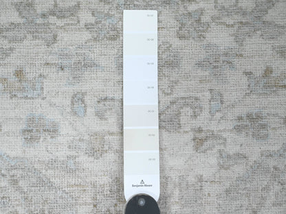 Peshawar Oushak hand-knotted wool runner in Ivory & Light Blue, 2'8" x 16'3" — SKU O020693 (view 3)