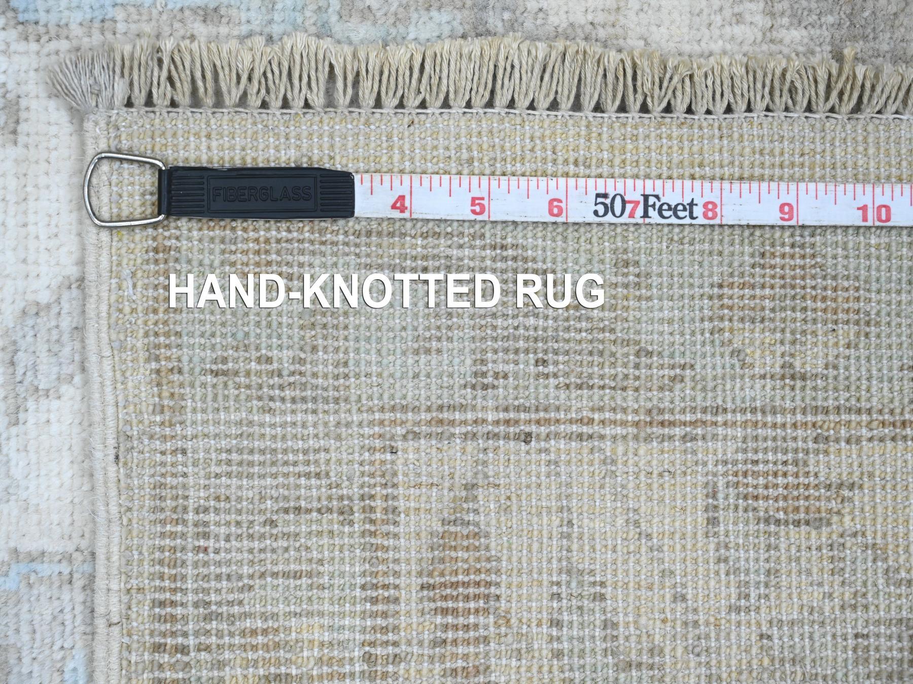 Peshawar Oushak hand-knotted wool runner in Ivory & Light Blue, 2'8" x 16'3" — SKU O020693 (view 6)