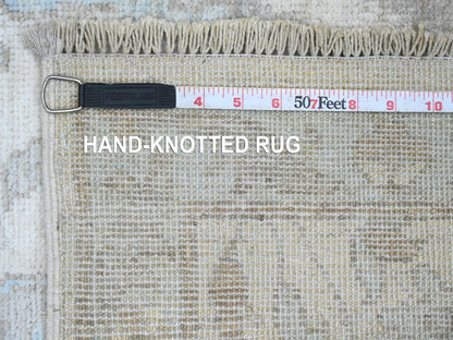 Peshawar Oushak hand-knotted wool runner in Ivory & Light Blue, 2'8" x 16'3" — SKU O020693 (view 6)