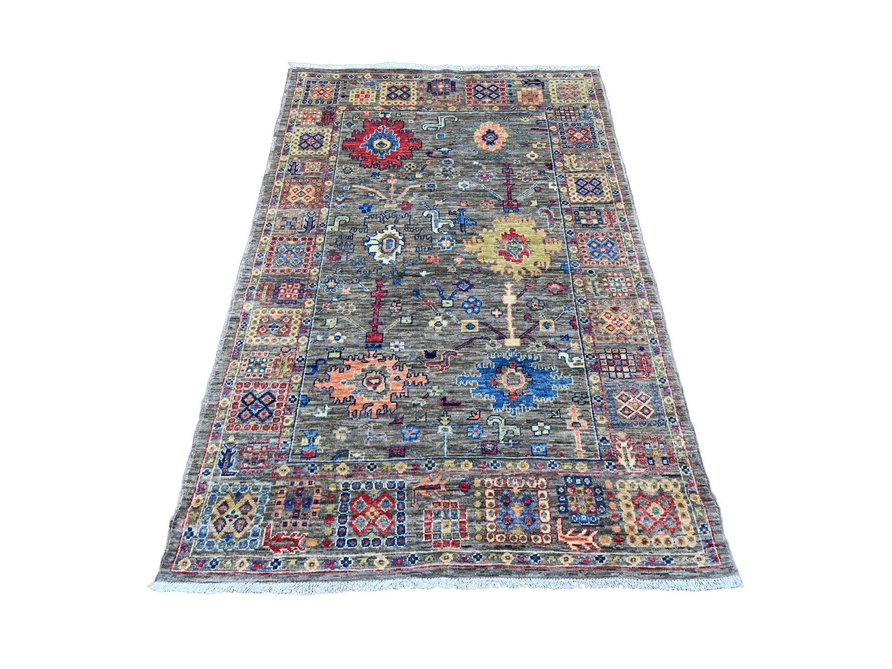 Mahal Tribal & Geometric hand-knotted wool rug in Gray, 3'11" x 5'11" — SKU O020696