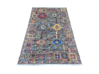 Mahal Tribal & Geometric hand-knotted wool rug in Gray, 3'11" x 5'11" — SKU O020696