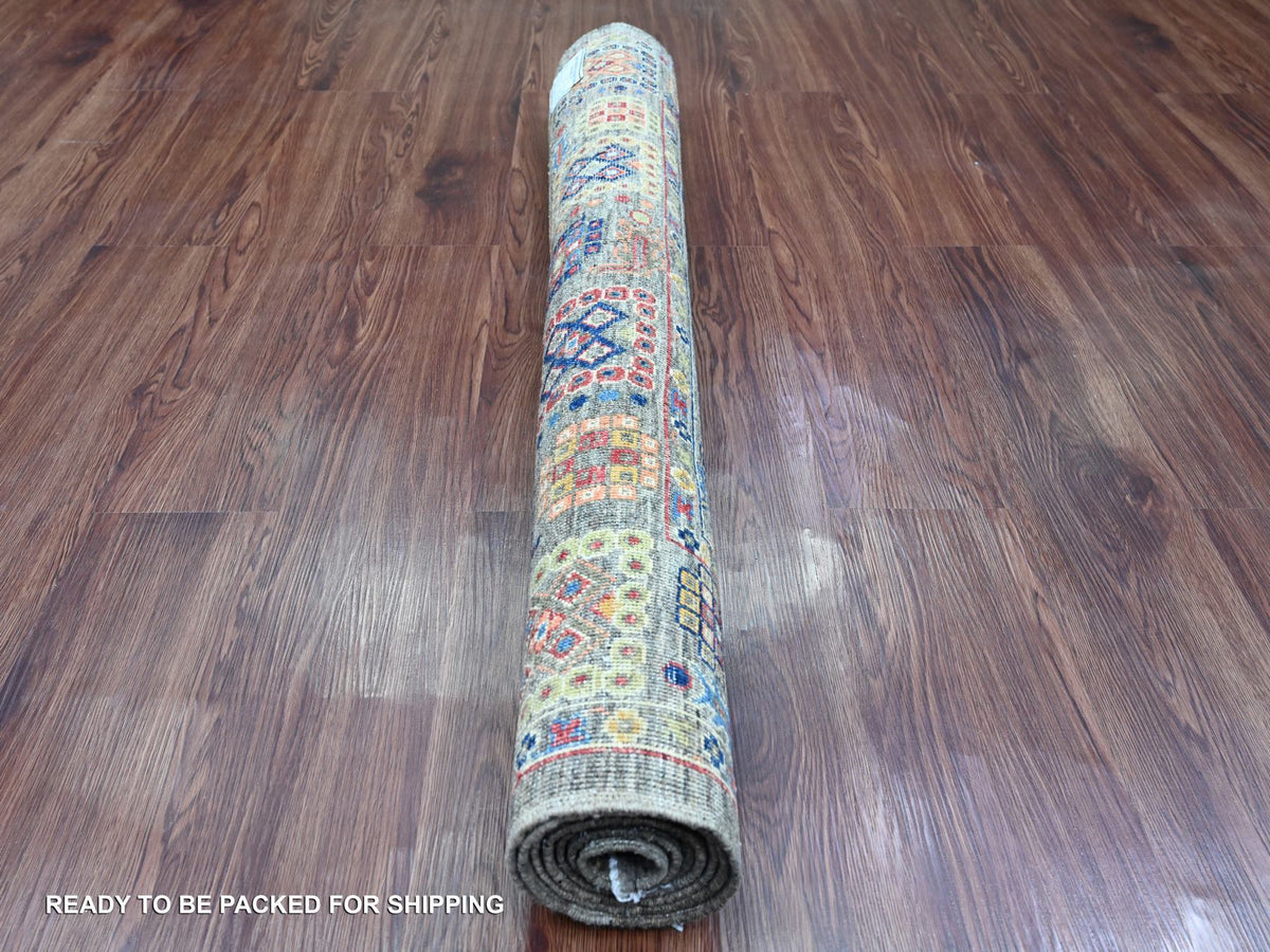 Mahal Tribal & Geometric hand-knotted wool rug in Gray, 3'11" x 5'11" — SKU O020696 (view 4)