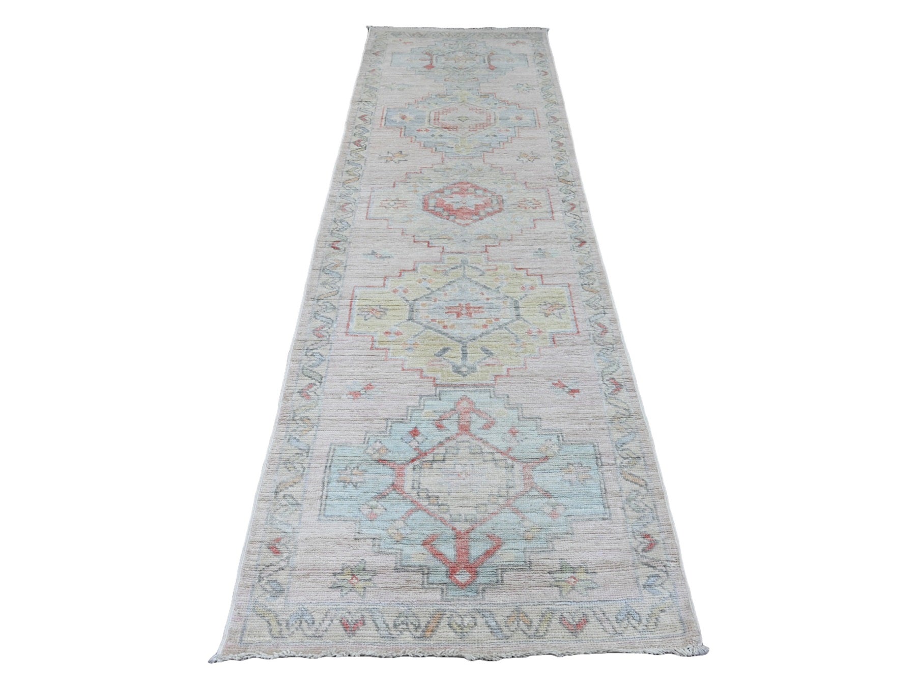 Pink 3'1" x 10'0" Oushak / Peshawar Hand knotted Wool Rug - Sku: O020698