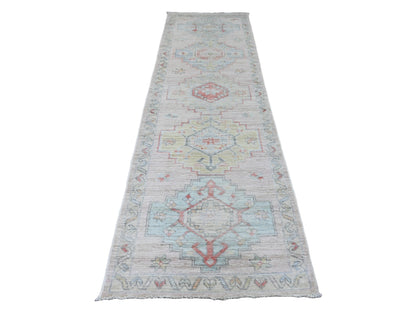 Pink 3'1" x 10'0" Oushak / Peshawar Hand knotted Wool Rug - Sku: O020698