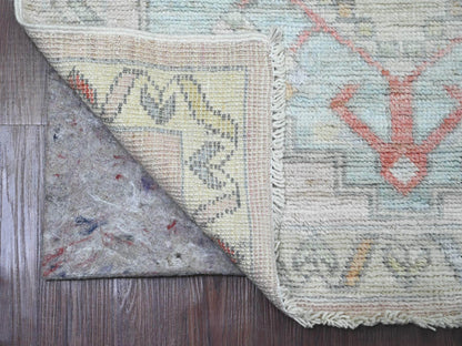 Pink 3'1" x 10'0" Oushak / Peshawar Hand knotted Wool Rug - Sku: O020698