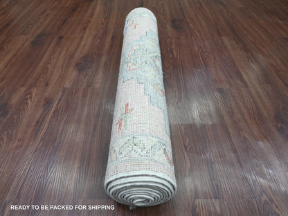 Pink 3'1" x 10'0" Oushak / Peshawar Hand knotted Wool Rug - Sku: O020698