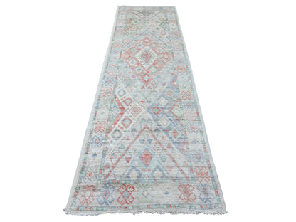 Grey 3'2" x 10'5" Oushak And Peshawar Hand knotted Wool Rug - Sku: O020699