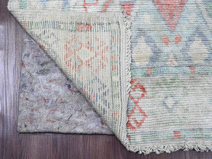 Grey 3'2" x 10'5" Oushak And Peshawar Hand knotted Wool Rug - Sku: O020699