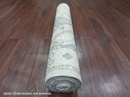 Grey 3'2" x 10'5" Oushak And Peshawar Hand knotted Wool Rug - Sku: O020699