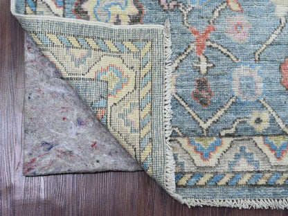Blue 2'9" x 9'9" Oushak And Peshawar Hand knotted Wool Rug - Sku: O020701