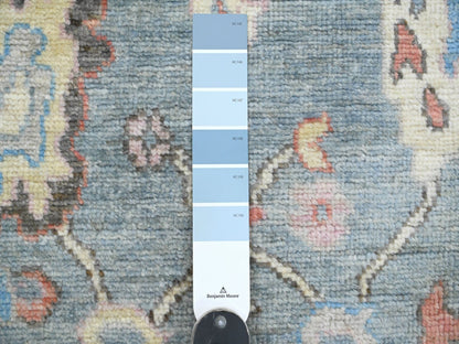 Blue 2'9" x 9'9" Oushak And Peshawar Hand knotted Wool Rug - Sku: O020701