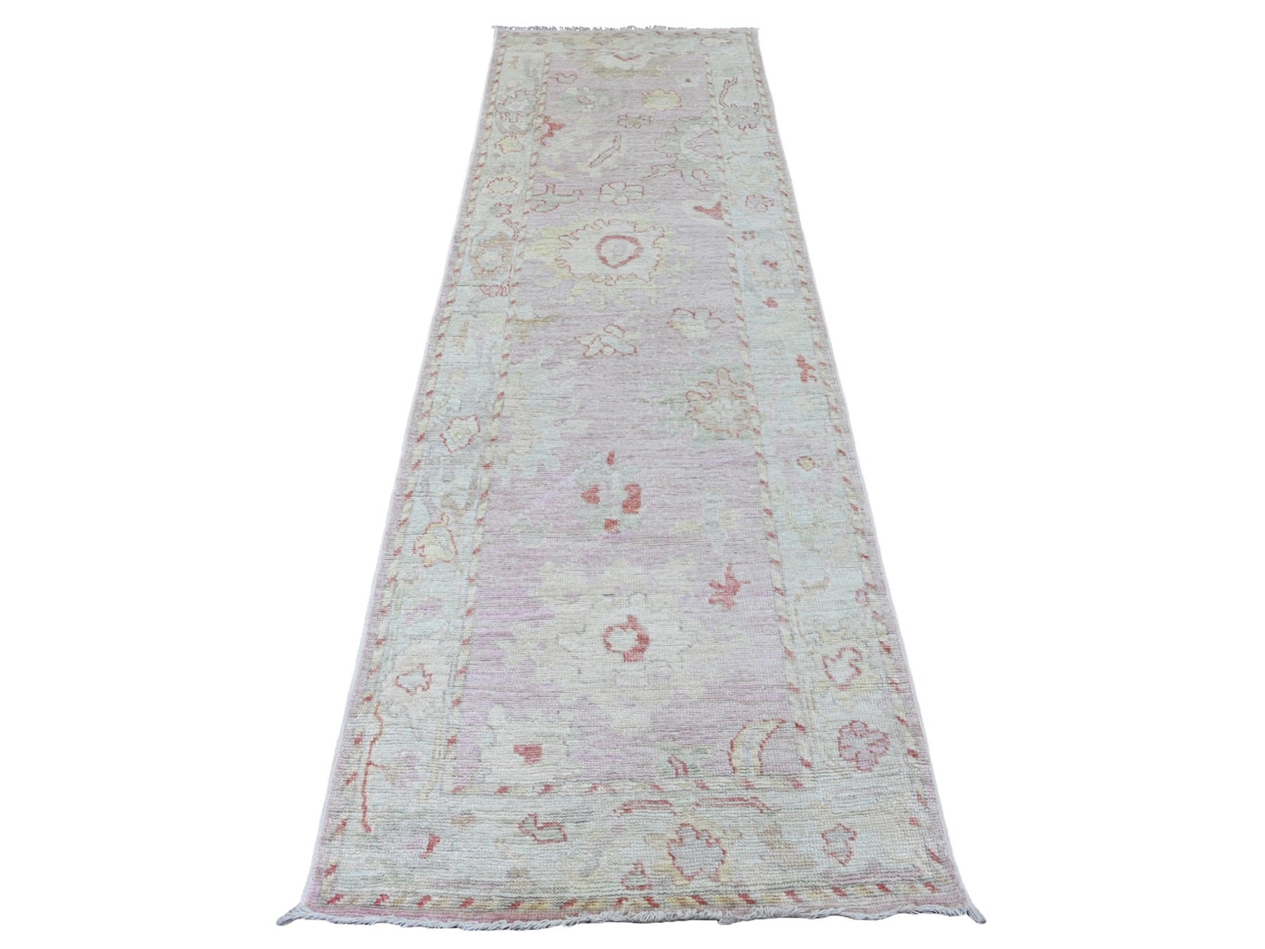 Pink 3'0" x 9'6" Oushak / Peshawar Hand knotted Wool Rug - Sku: O020702
