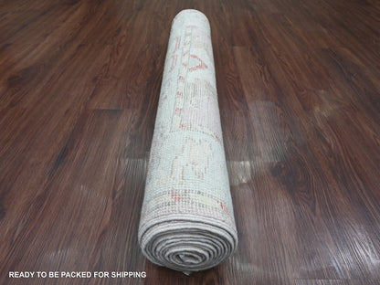 Pink 3'0" x 9'6" Oushak / Peshawar Hand knotted Wool Rug - Sku: O020702