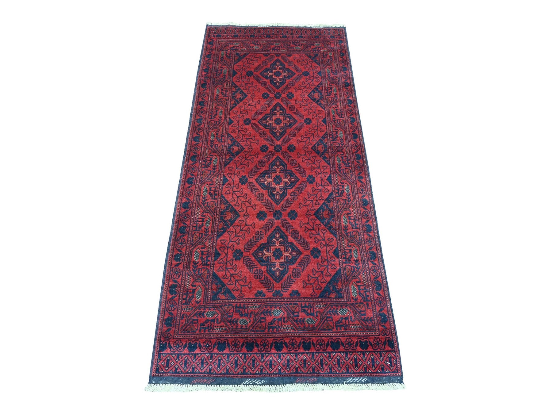 Tribal & Geometric hand-knotted wool runner in Red, 2'8" x 6'3" — SKU O020704