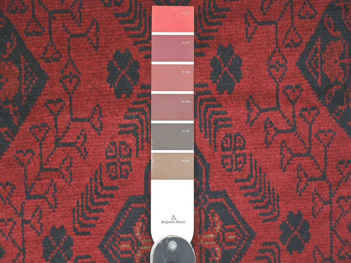 Tribal & Geometric hand-knotted wool runner in Red, 2'8" x 6'3" — SKU O020704 (view 3)