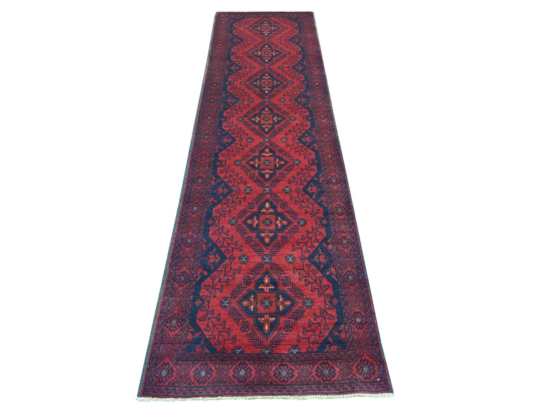 Tribal & Geometric hand-knotted wool runner in Red, 2'7" x 9'10" — SKU O020705