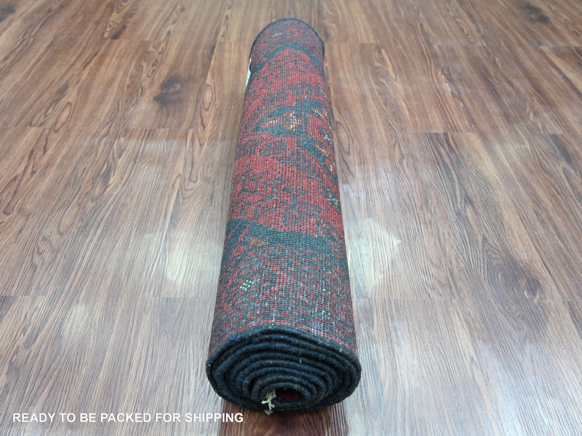 Tribal & Geometric hand-knotted wool runner in Red, 2'7" x 9'10" — SKU O020705 (view 4)