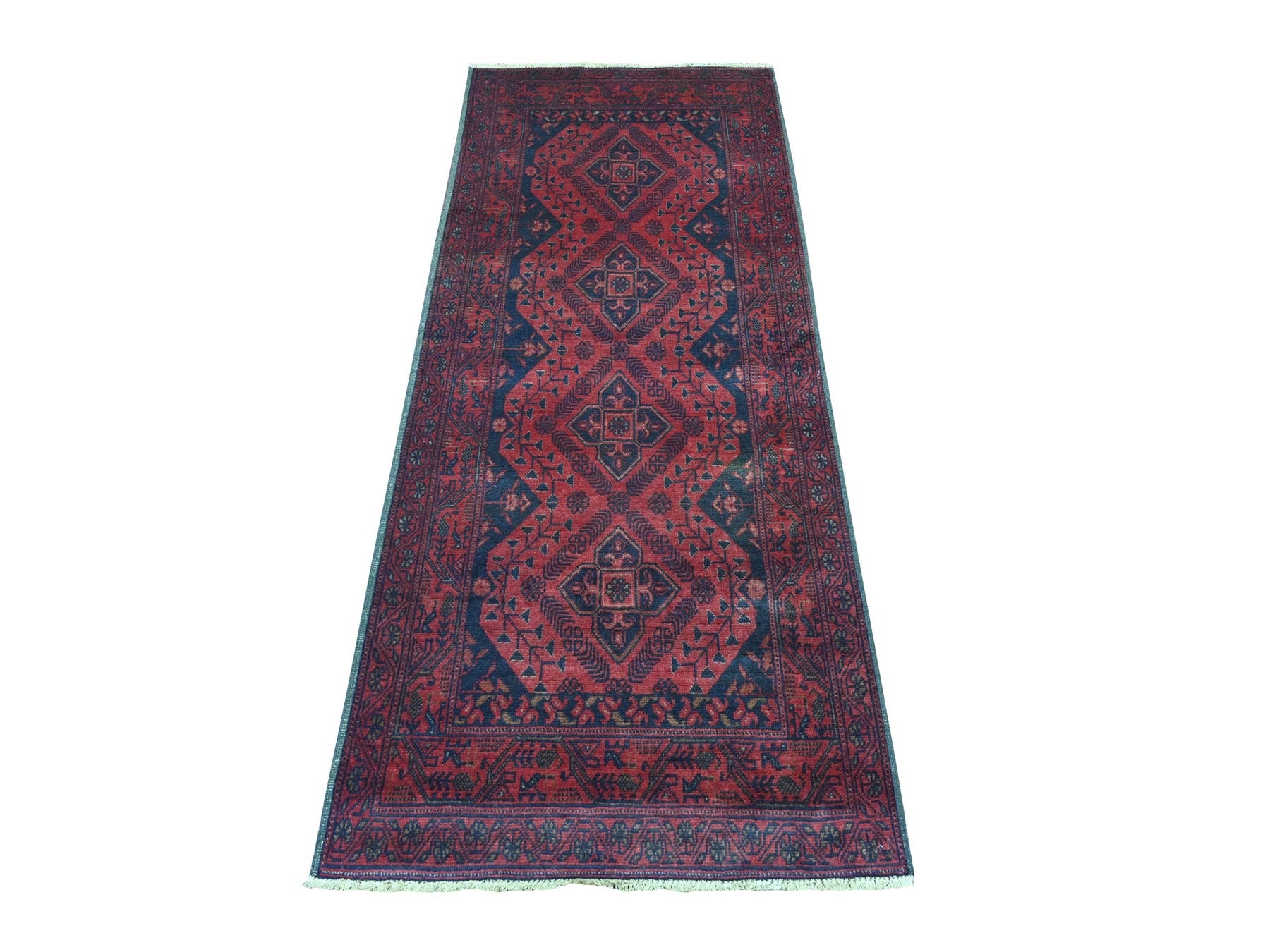 Tribal & Geometric hand-knotted wool runner in Red, 2'8" x 6'6" — SKU O020711