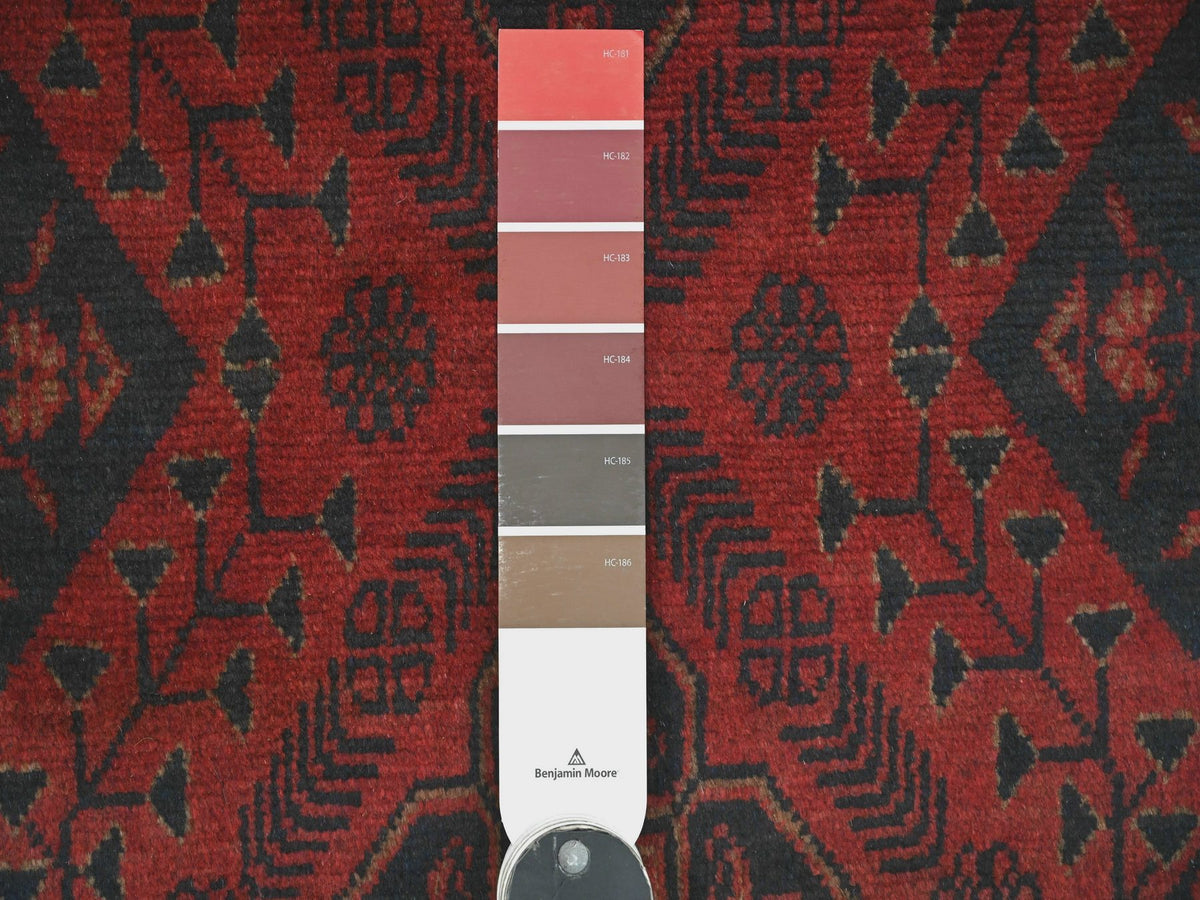 Tribal & Geometric hand-knotted wool runner in Red, 2'8" x 6'6" — SKU O020711 (view 3)