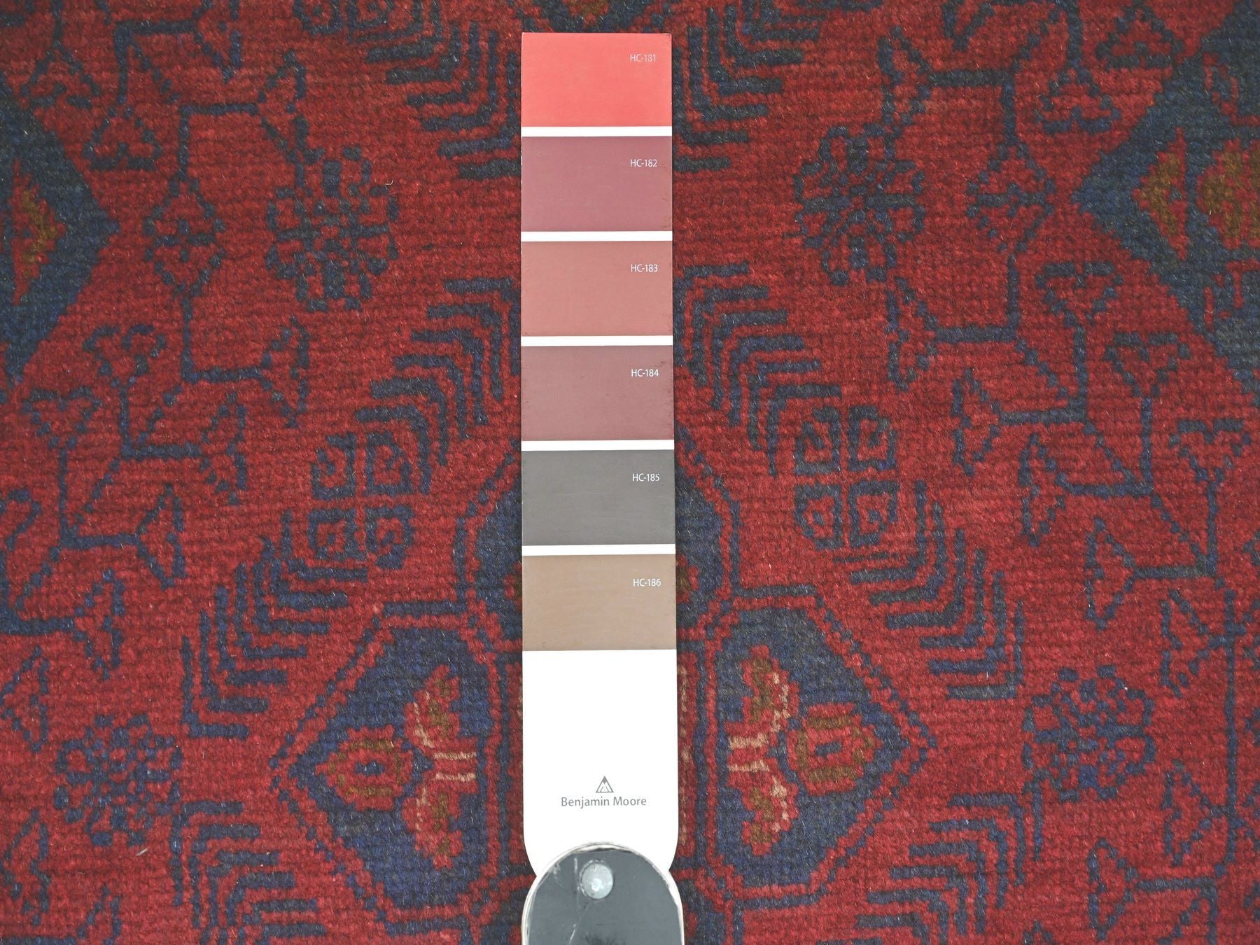 Tribal & Geometric hand-knotted wool runner in Red & Navy Blue, 2'7" x 9'8" — SKU O020716 (view 3)