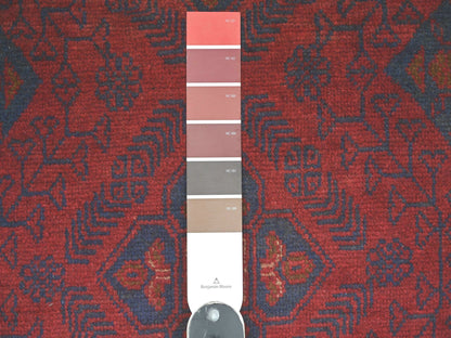 Tribal & Geometric hand-knotted wool runner in Red & Navy Blue, 2'7" x 9'8" — SKU O020716 (view 3)
