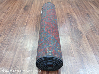 Tribal & Geometric hand-knotted wool runner in Red & Navy Blue, 2'7" x 9'8" — SKU O020716 (view 4)