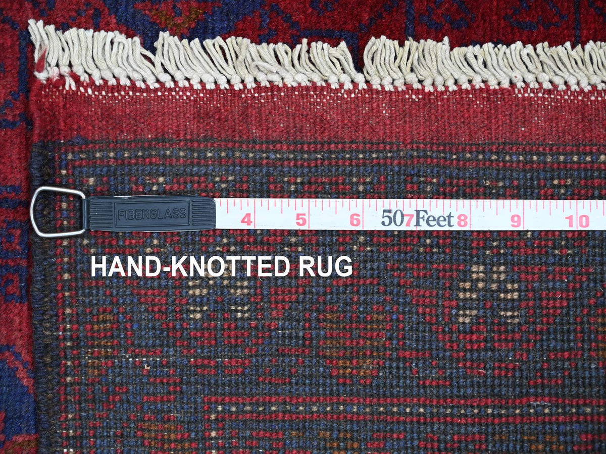 Tribal & Geometric hand-knotted wool runner in Red & Navy Blue, 2'7" x 9'8" — SKU O020716 (view 6)
