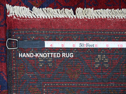 Tribal & Geometric hand-knotted wool runner in Red & Navy Blue, 2'7" x 9'8" — SKU O020716 (view 6)