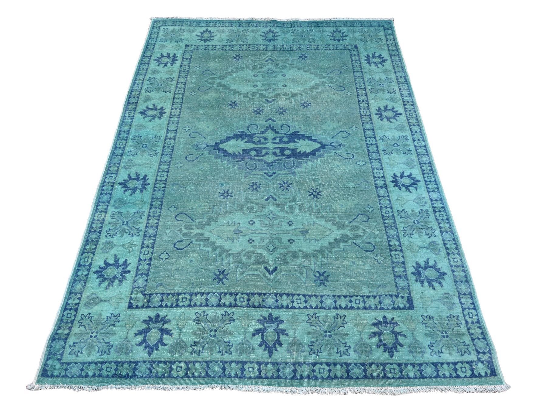 Kazak Kazak hand-knotted wool rug in Overdyed & Blue, 4'8" x 6'6" — SKU O020737