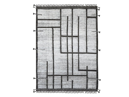 Tribal & Geometric hand-knotted wool rug in Ivory & Chocolate Brown, 6'6" x 8'11" — SKU O020743