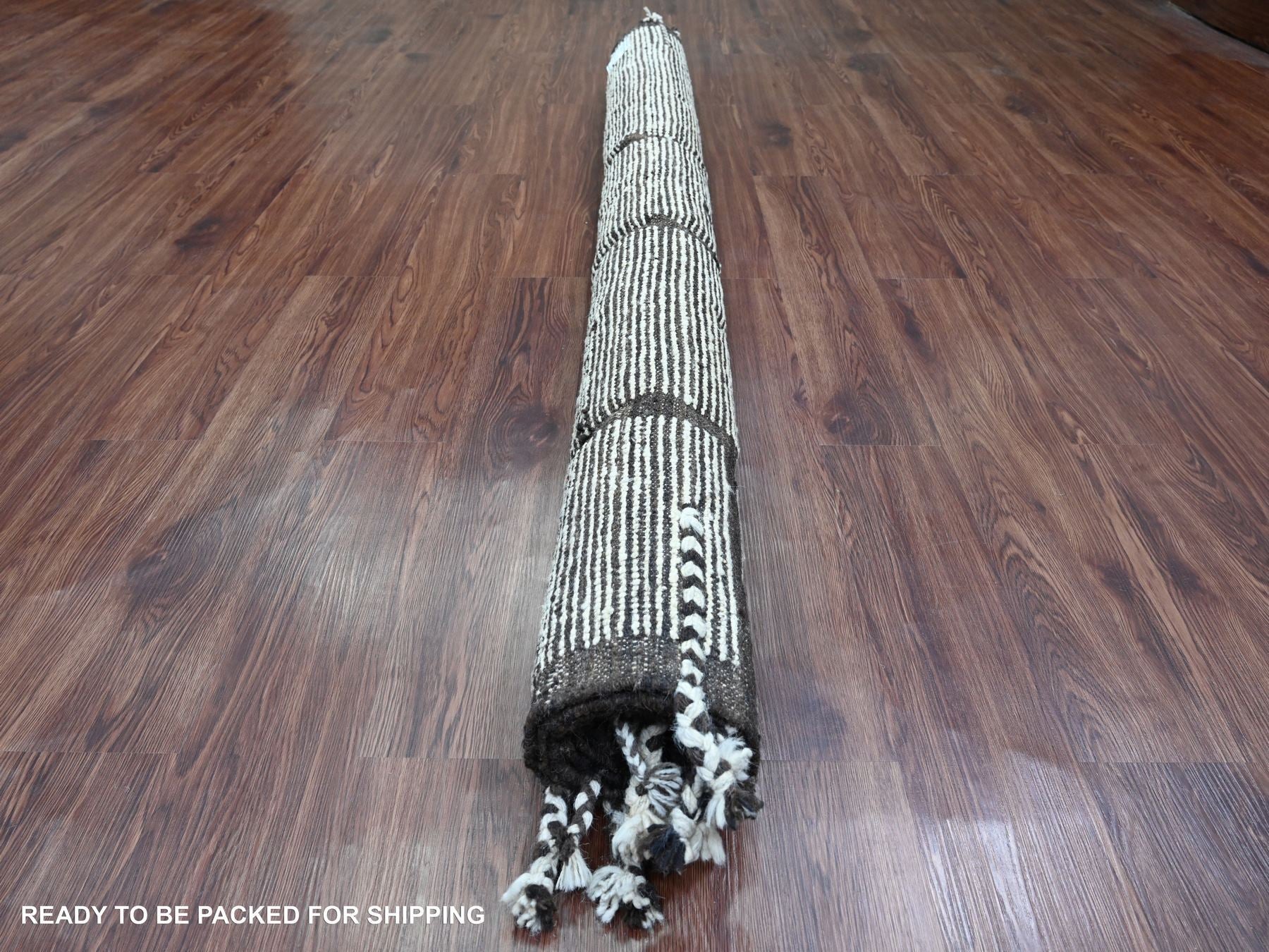 Tribal & Geometric hand-knotted wool rug in Ivory & Chocolate Brown, 6'6" x 8'11" — SKU O020743 (view 4)