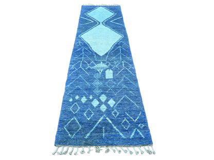 Blue 2'10" x 10'3" Tribal & Geometric Hand knotted Wool Rug - Sku: O020746