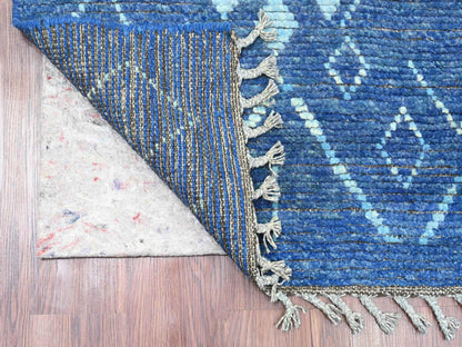 Blue 2'10" x 10'3" Tribal & Geometric Hand knotted Wool Rug - Sku: O020746