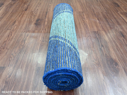 Blue 2'10" x 10'3" Tribal & Geometric Hand knotted Wool Rug - Sku: O020746