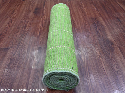 Green 2'6" x 9'1" Tribal Hand knotted Wool Rug - Sku: O020747