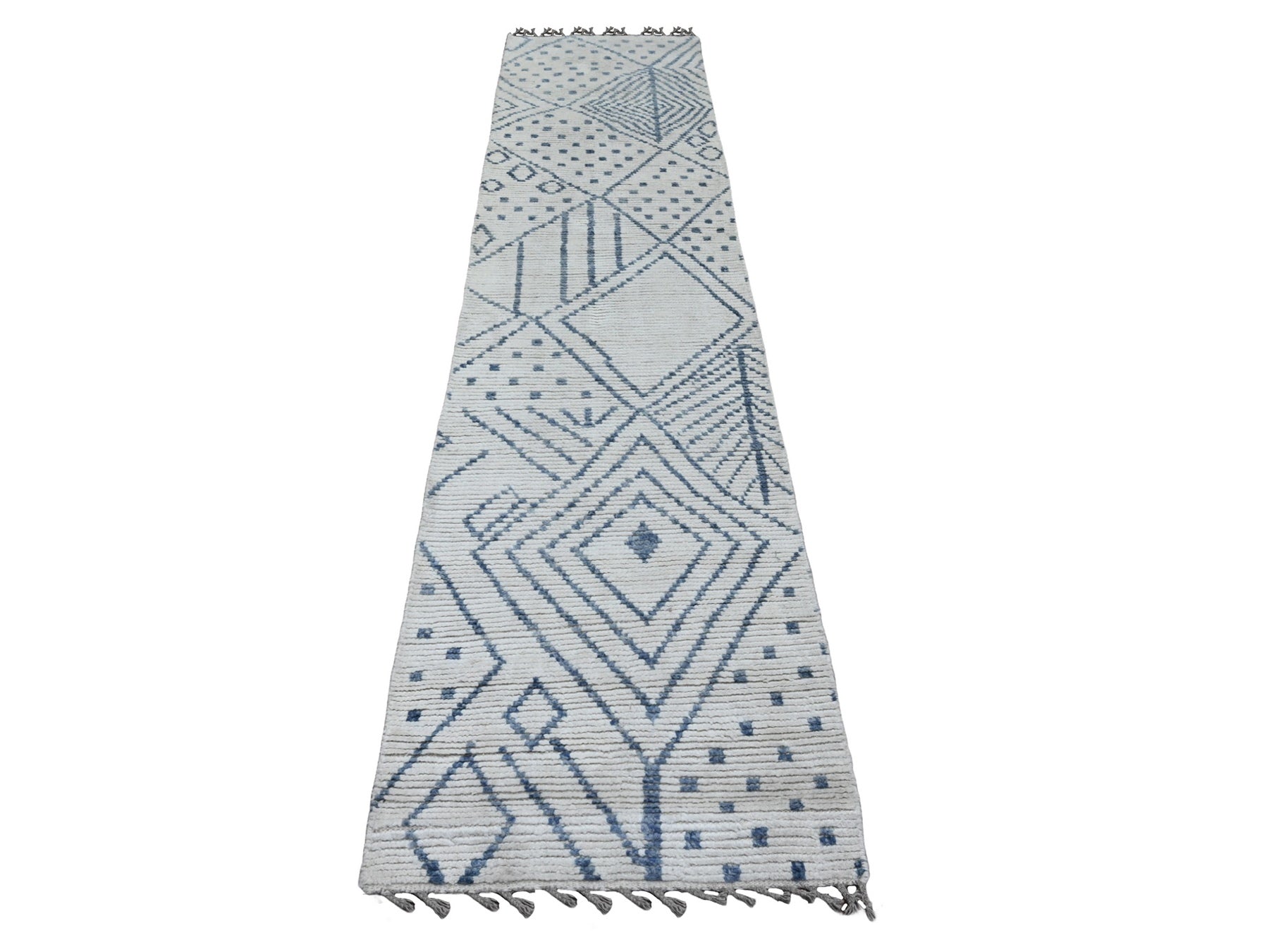 Tribal & Geometric hand-knotted wool runner in Ivory, 2'5" x 10'6" — SKU O020748