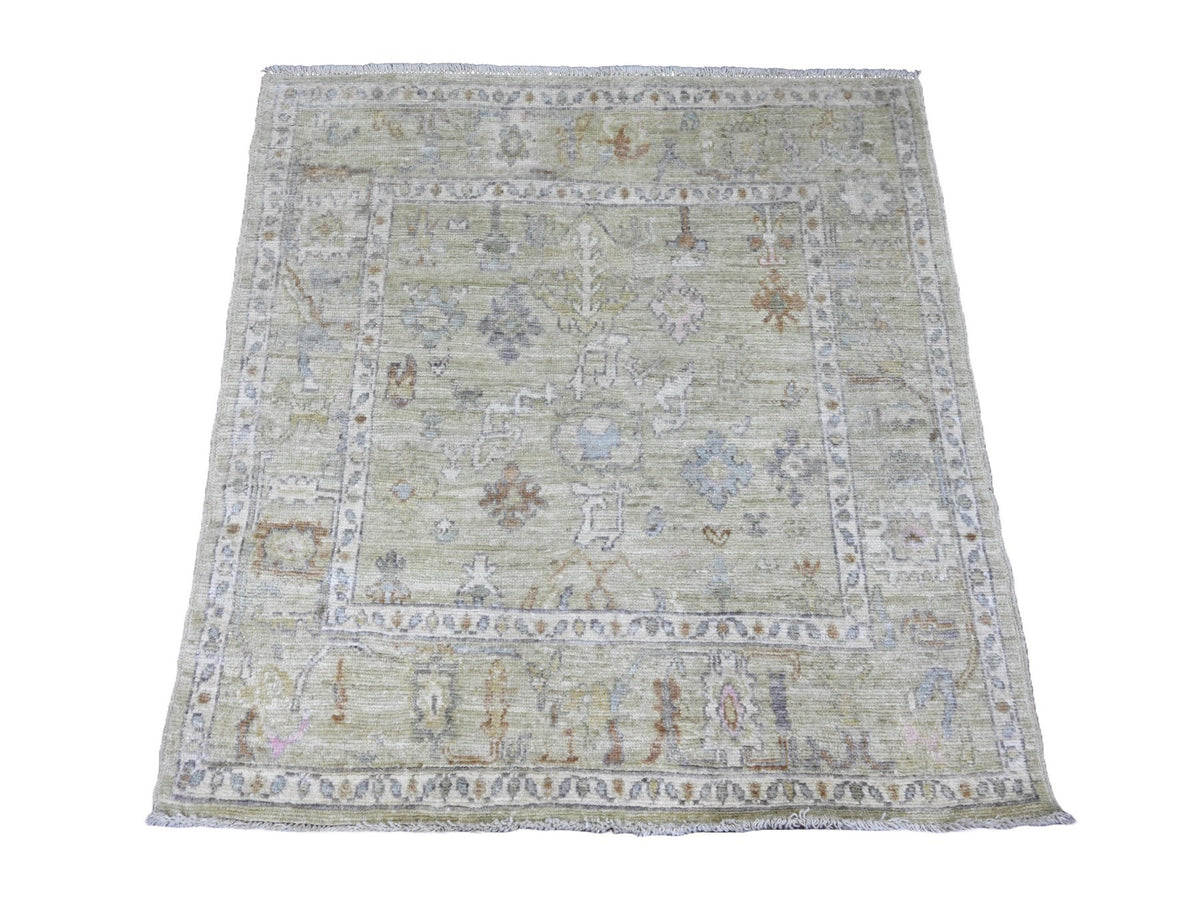 Oushak Oushak hand-knotted wool rug in Green, 4'1" x 4'2" — SKU O020752