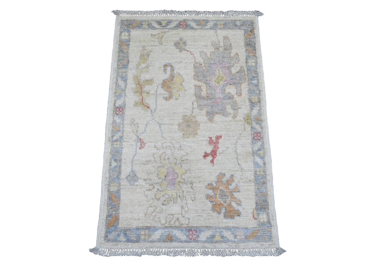 Oushak Oushak hand-knotted wool rug in Ivory & Blue, 1'11" x 2'11" — SKU O020757