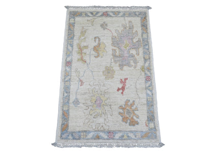 Oushak Oushak hand-knotted wool rug in Ivory & Blue, 1'11" x 2'11" — SKU O020757