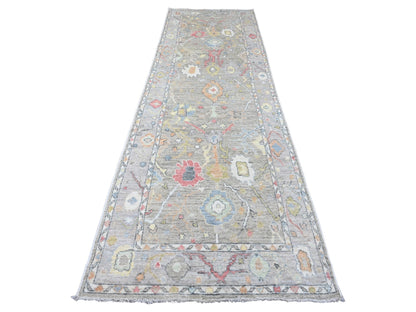 Grey 3'9" x 12'1" Oushak And Peshawar Hand knotted Wool Rug - Sku: O020759