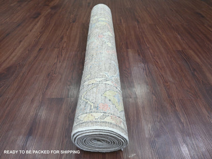 Grey 3'9" x 12'1" Oushak And Peshawar Hand knotted Wool Rug - Sku: O020759