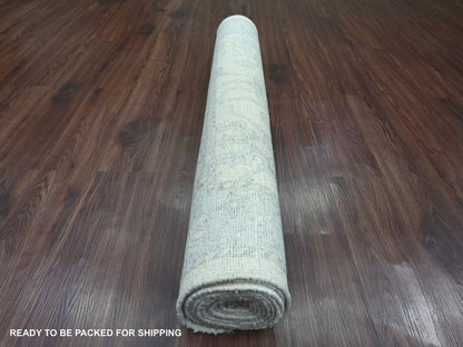 Ivory 3'11" x 12'2" Oushak And Peshawar Hand knotted Wool Rug - Sku: O020764
