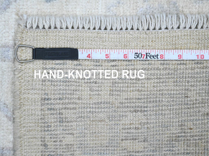 Ivory 3'11" x 12'2" Oushak And Peshawar Hand knotted Wool Rug - Sku: O020764