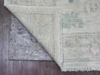 Ivory 3'10" x 10'0" Oushak And Peshawar Hand knotted Wool Rug - Sku: O020767