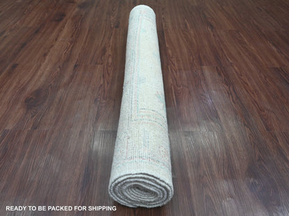 Ivory 3'10" x 10'0" Oushak And Peshawar Hand knotted Wool Rug - Sku: O020767