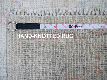 Ivory 3'10" x 10'0" Oushak And Peshawar Hand knotted Wool Rug - Sku: O020767